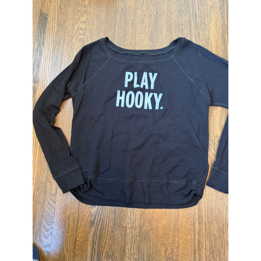 Kate Spade x Beyond Yoga Play Hooky Sweatshirt Black Graphic Pullover USA Made
